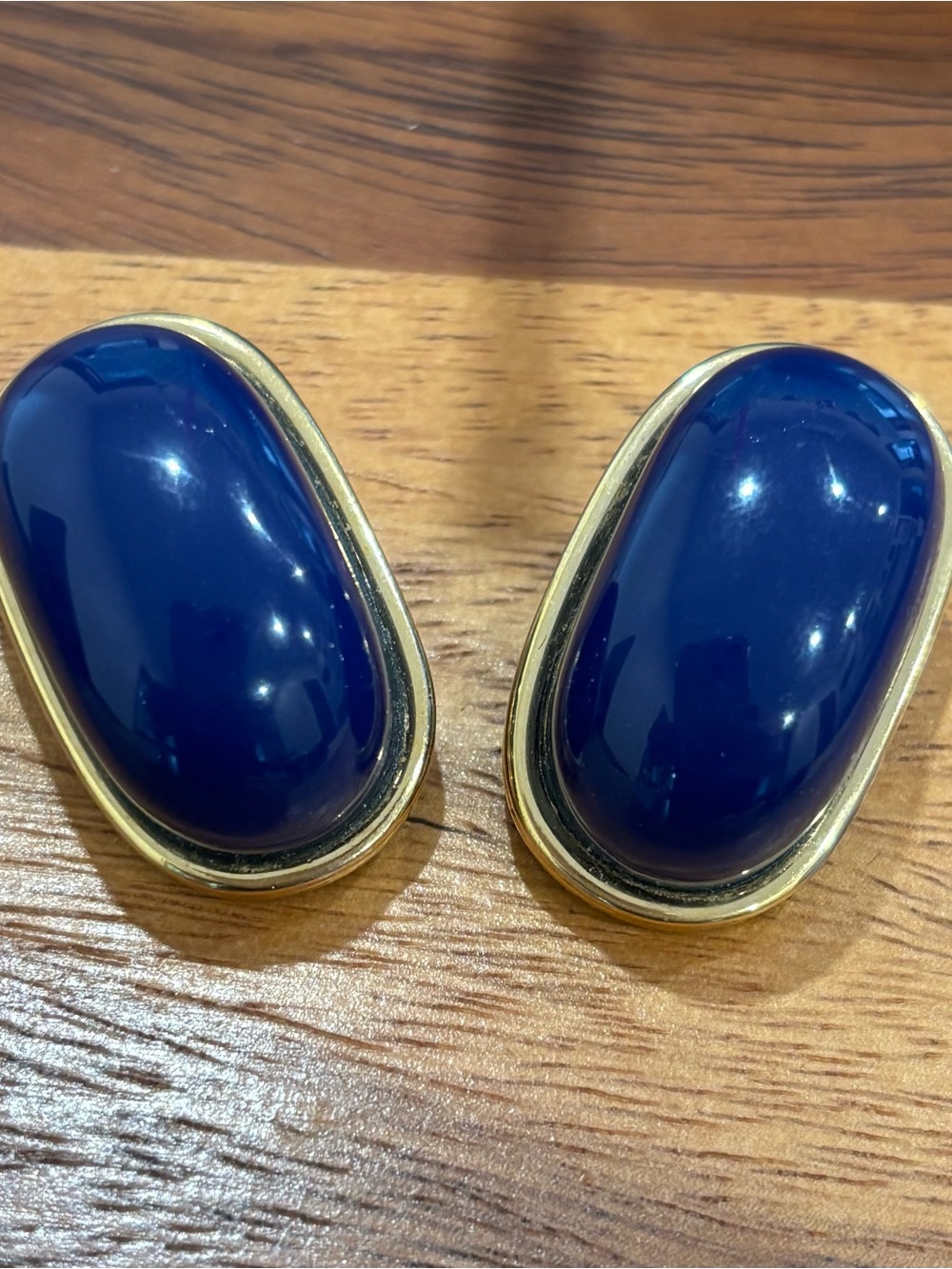 Givenchy statement Navy Cabochon Gold Clip Earrings